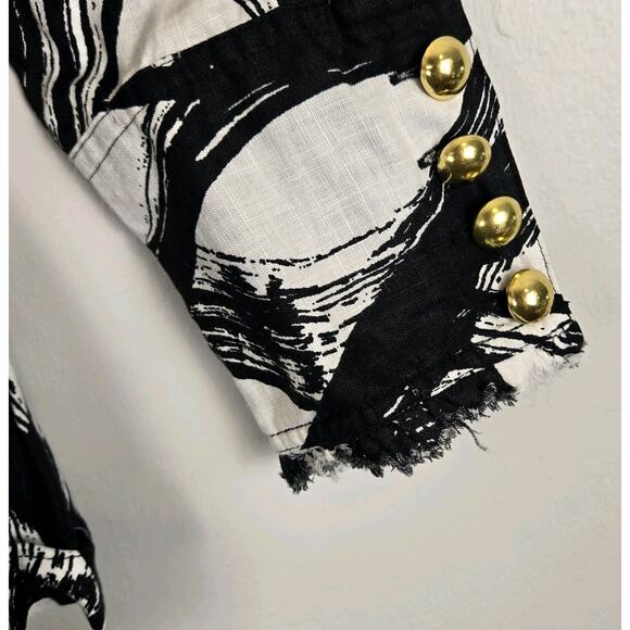 Grace Elements Black White Linen Style Jacket Size 4 Cropped Gold Buttons MOBWIF - Picture 4 of 7
